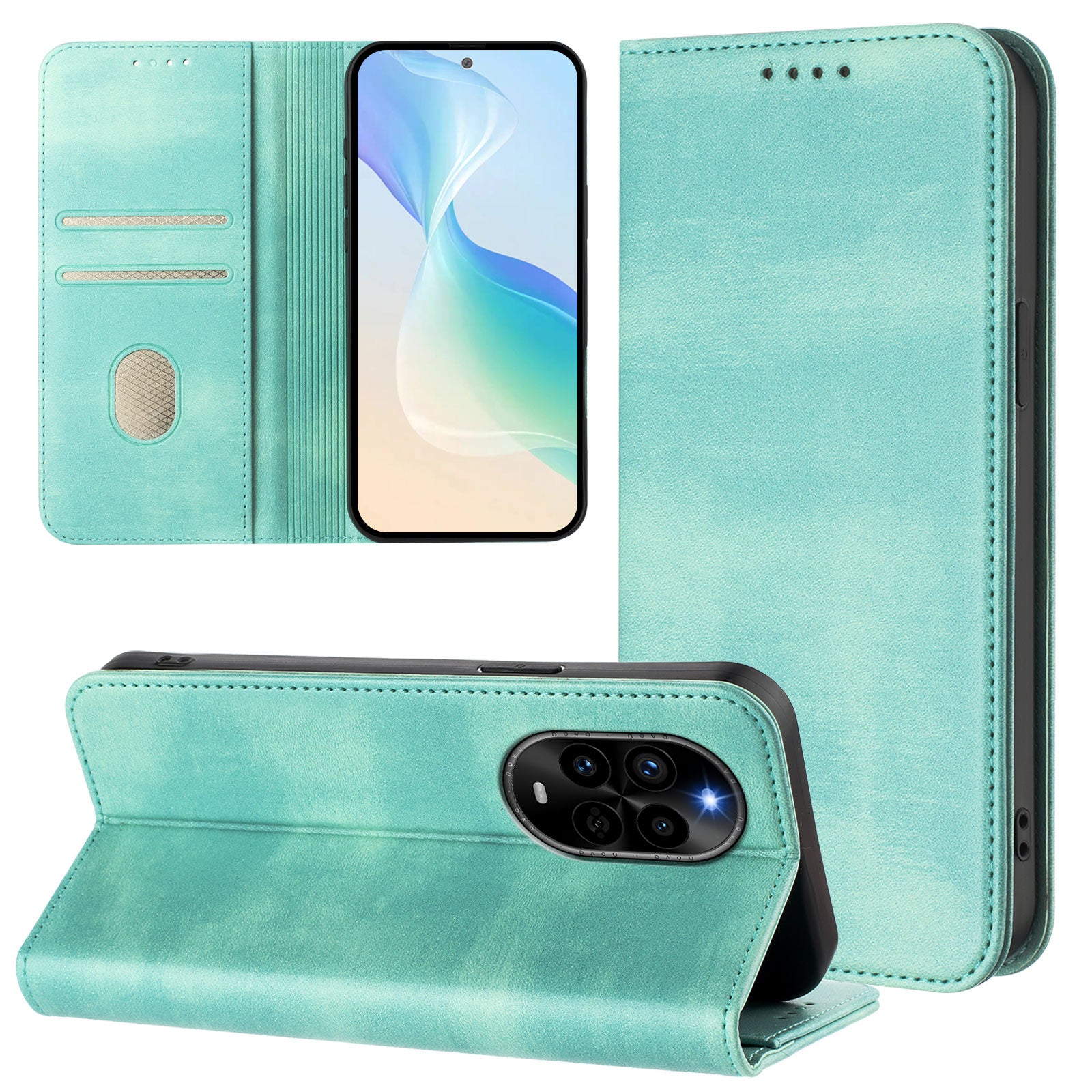 For Huawei nova 13 Pro 5G Wallet Cases Retro Texture RFID Blocking Leather Phone Cover - Mint Green