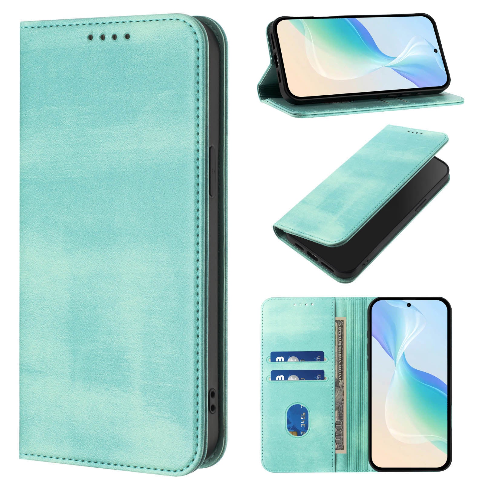 For Huawei nova 13 Pro 5G Wallet Cases Retro Texture RFID Blocking Leather Phone Cover - Mint Green