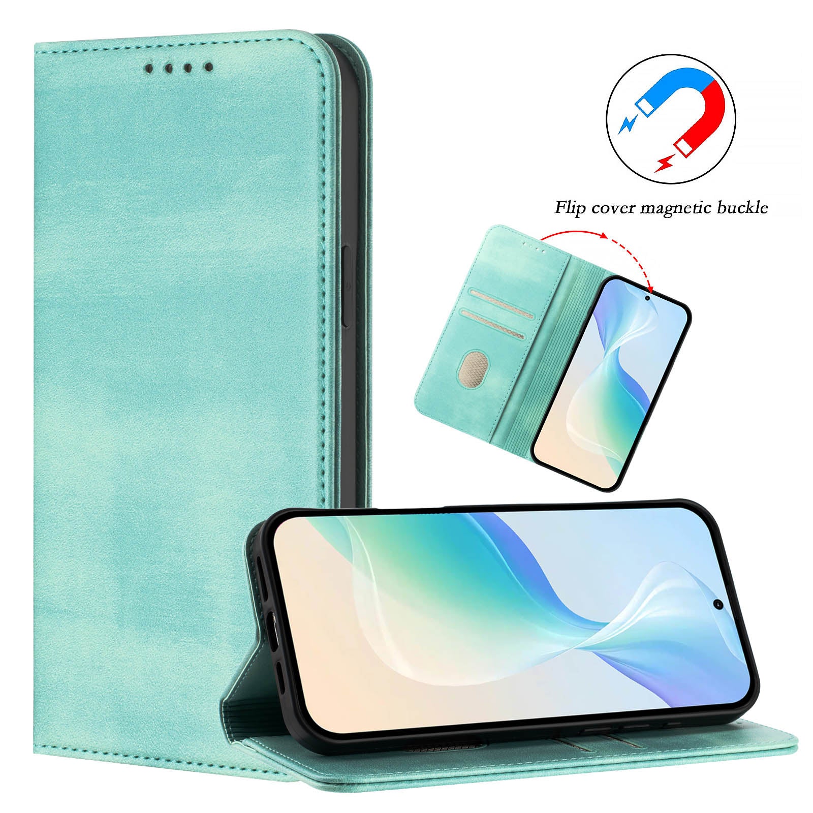 For Huawei nova 13 Pro 5G Wallet Cases Retro Texture RFID Blocking Leather Phone Cover - Mint Green