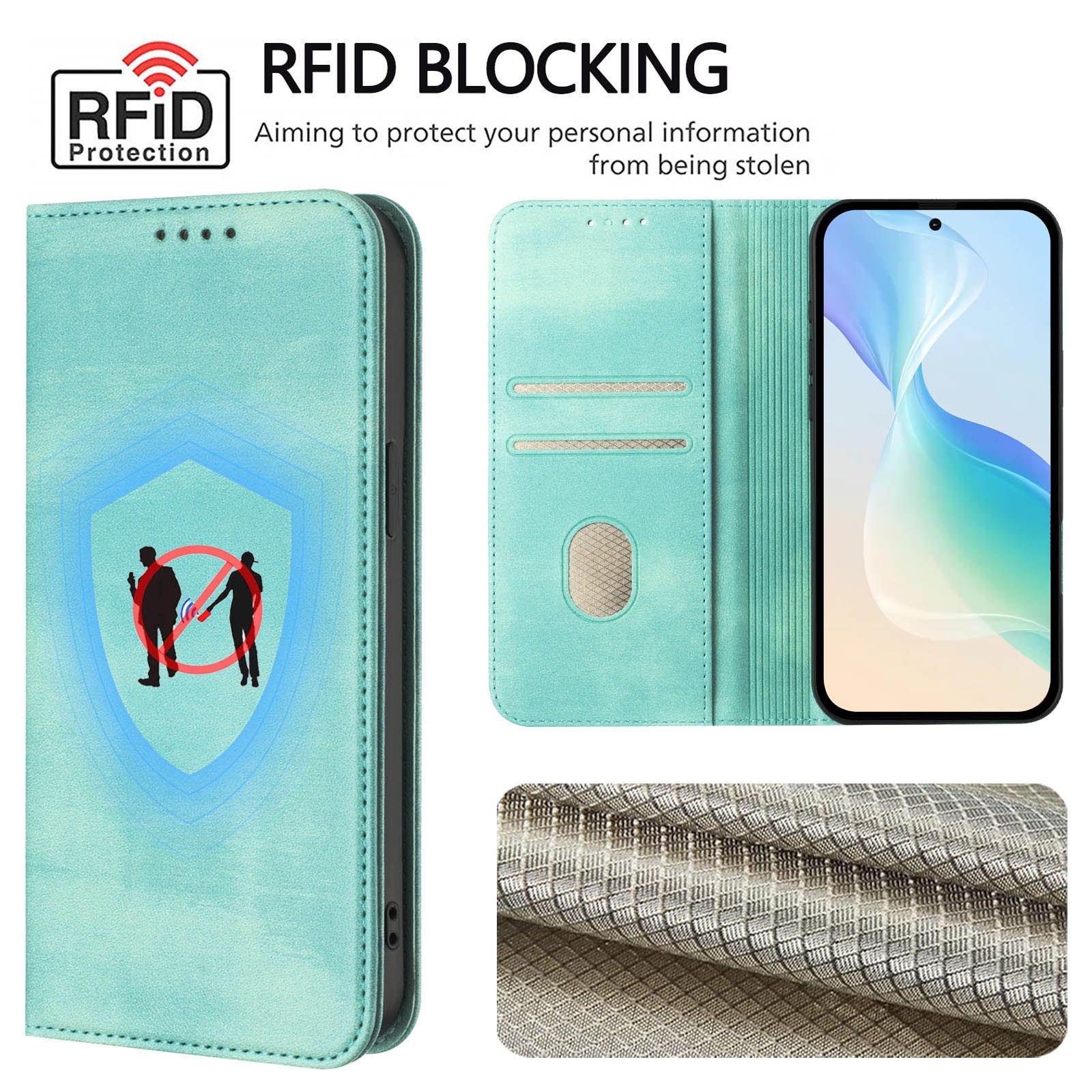 For Huawei nova 13 Pro 5G Wallet Cases Retro Texture RFID Blocking Leather Phone Cover - Mint Green