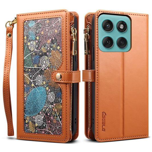 ESEBLE Galaxy Series For Motorola Moto G Stylus 5G (2025) / Edge 60 Stylus 5G Case Leather Zipper Phone Cover RFID Blocking - Brown