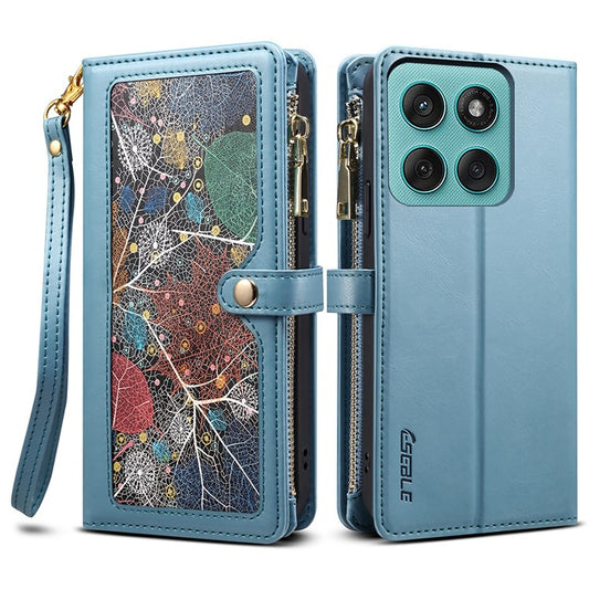 ESEBLE Galaxy Series For Motorola Moto G Stylus 5G (2025) / Edge 60 Stylus 5G Case Leather Zipper Phone Cover RFID Blocking - Blue