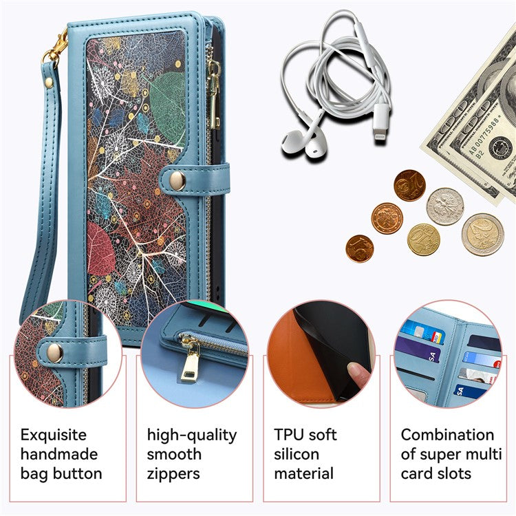 ESEBLE Galaxy Series For Motorola Moto G Stylus 5G (2025) / Edge 60 Stylus 5G Case Leather Zipper Phone Cover RFID Blocking - Blue
