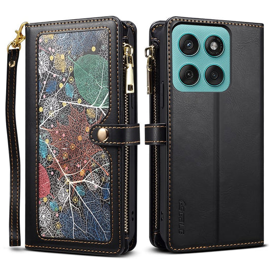 ESEBLE Galaxy Series For Motorola Moto G Stylus 5G (2025) / Edge 60 Stylus 5G Case Leather Zipper Phone Cover RFID Blocking - Black