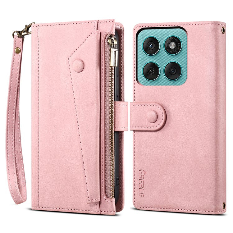 ESEBLE Star Series For Motorola Moto G Stylus 5G (2025) / Edge 60 Stylus 5G Case Zipper Wallet Leather Stand Phone Cover - Rose Gold