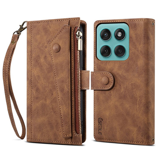 ESEBLE Star Series For Motorola Moto G Stylus 5G (2025) / Edge 60 Stylus 5G Case Zipper Wallet Leather Stand Phone Cover - Brown