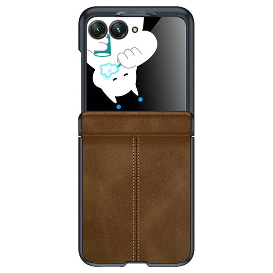 For Motorola Razr 60 / 50 5G Case Leather Hard PC Phone Cover with Rear Screen Film  /  Hinge - Brown