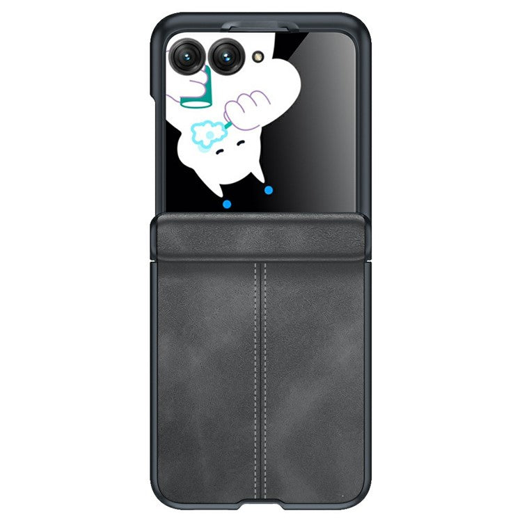For Motorola Razr 60 / 50 5G Case Leather Hard PC Phone Cover with Rear Screen Film  /  Hinge - Black