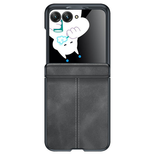 For Motorola Razr 60 / 50 5G Case Leather Hard PC Phone Cover with Rear Screen Film  /  Hinge - Black