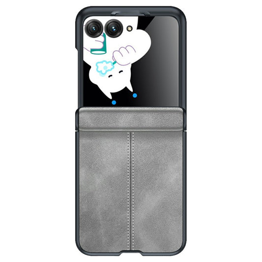 For Motorola Razr 60 / 50 5G Case Leather Hard PC Phone Cover with Rear Screen Film  /  Hinge - Grey