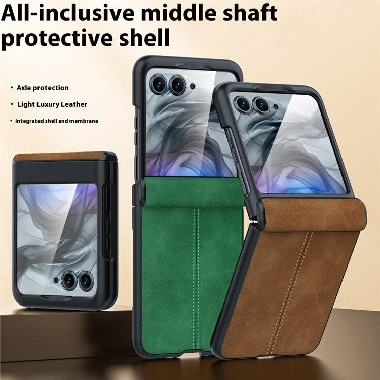 For Motorola Razr 60 / 50 5G Case Leather Hard PC Phone Cover with Rear Screen Film  /  Hinge - Grey