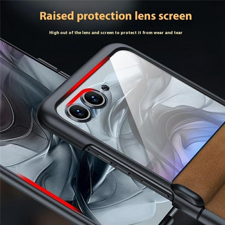 For Motorola Razr 60 / 50 5G Case Leather Hard PC Phone Cover with Rear Screen Film  /  Hinge - Grey