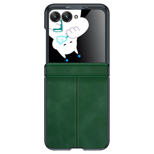 For Motorola Razr 60 / 50 5G Case Leather Hard PC Phone Cover with Rear Screen Film  /  Hinge - Green