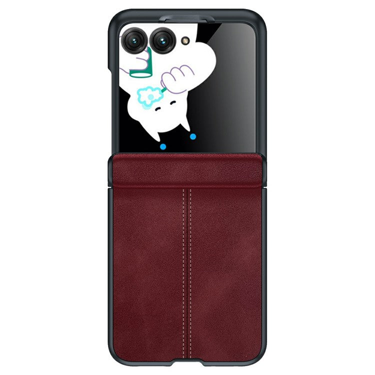 For Motorola Razr 60 / 50 5G Case Leather Hard PC Phone Cover with Rear Screen Film  /  Hinge - Wine Red