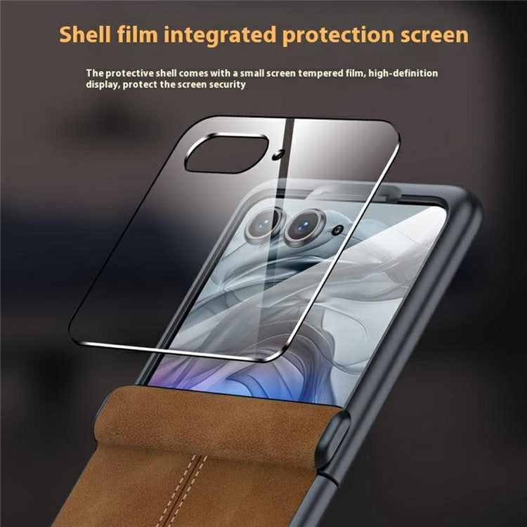 For Motorola Razr 60 / 50 5G Case Leather Hard PC Phone Cover with Rear Screen Film  /  Hinge - Wine Red