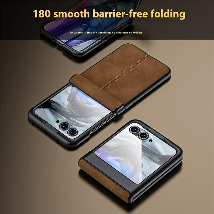 For Motorola Razr 60 / 50 5G Case Leather Hard PC Phone Cover with Rear Screen Film  /  Hinge - Wine Red