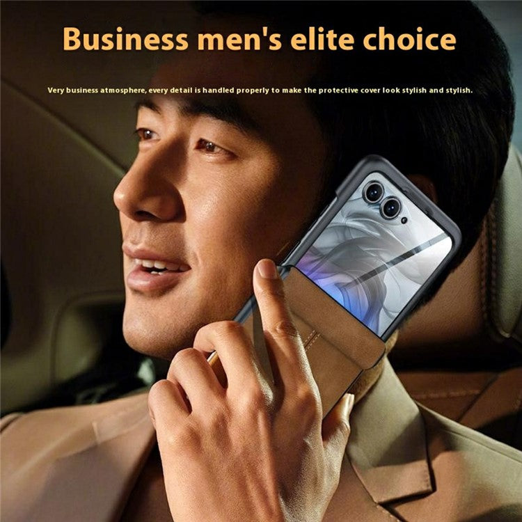 For Motorola Razr 60 / 50 5G Case Leather Hard PC Phone Cover with Rear Screen Film  /  Hinge - Wine Red