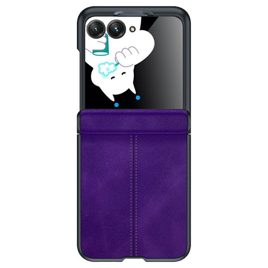 For Motorola Razr 60 / 50 5G Case Leather Hard PC Phone Cover with Rear Screen Film  /  Hinge - Purple