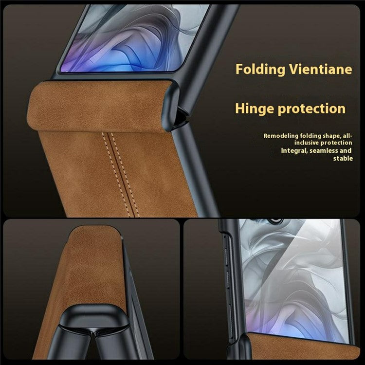 For Motorola Razr 60 / 50 5G Case Leather Hard PC Phone Cover with Rear Screen Film  /  Hinge - Purple