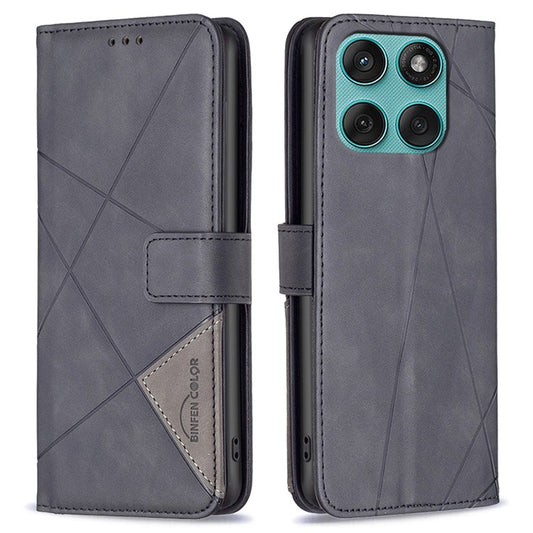BINFEN COLOR For Motorola Edge 60 Fusion 5G Phone Case Wallet Stand Geometry Imprinted Leather Cover - Black