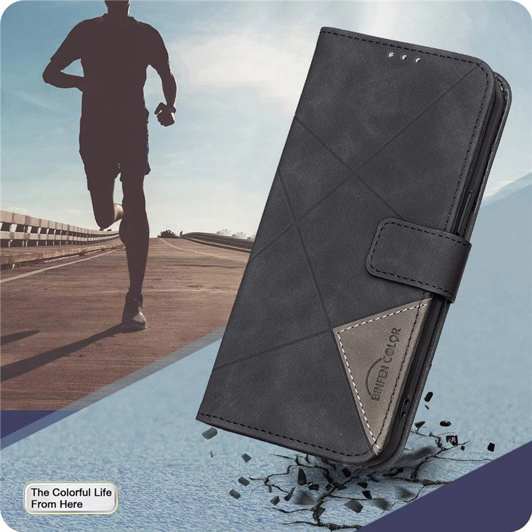 BINFEN COLOR For Motorola Edge 60 Fusion 5G Phone Case Wallet Stand Geometry Imprinted Leather Cover - Black