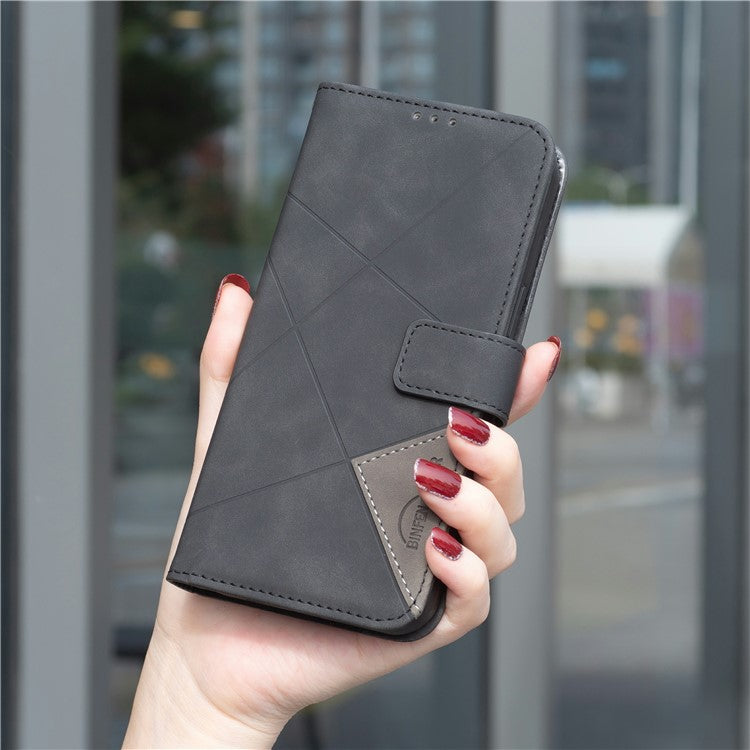 BINFEN COLOR For Motorola Edge 60 Fusion 5G Phone Case Wallet Stand Geometry Imprinted Leather Cover - Black