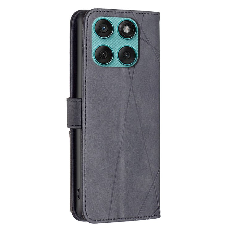 BINFEN COLOR For Motorola Edge 60 Fusion 5G Phone Case Wallet Stand Geometry Imprinted Leather Cover - Black