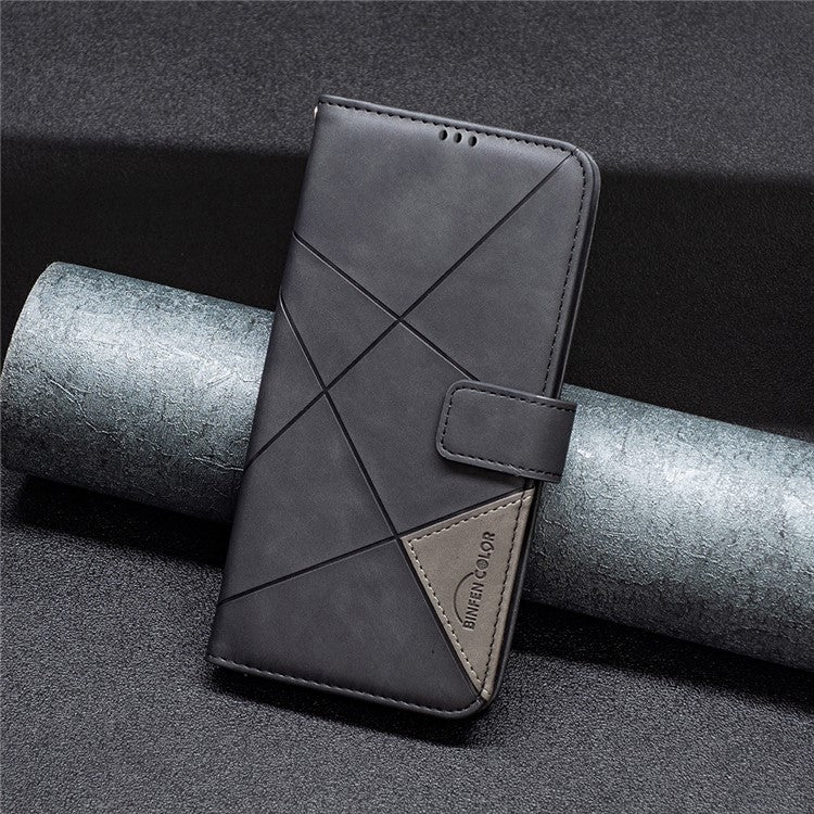 BINFEN COLOR For Motorola Edge 60 Fusion 5G Phone Case Wallet Stand Geometry Imprinted Leather Cover - Black