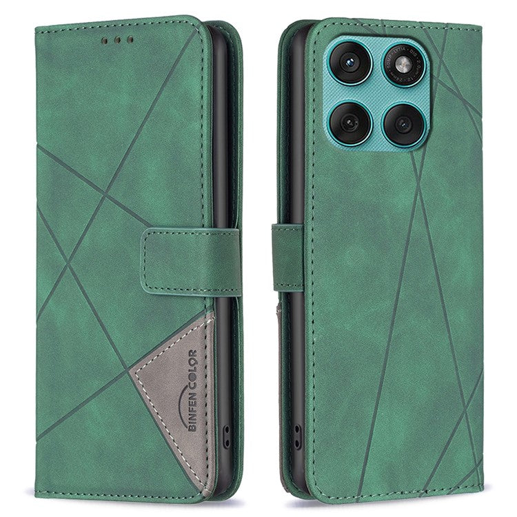 BINFEN COLOR For Motorola Edge 60 Fusion 5G Phone Case Wallet Stand Geometry Imprinted Leather Cover - Green