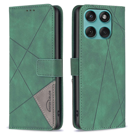 BINFEN COLOR For Motorola Edge 60 Fusion 5G Phone Case Wallet Stand Geometry Imprinted Leather Cover - Green