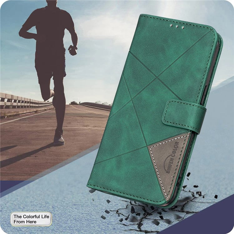 BINFEN COLOR For Motorola Edge 60 Fusion 5G Phone Case Wallet Stand Geometry Imprinted Leather Cover - Green