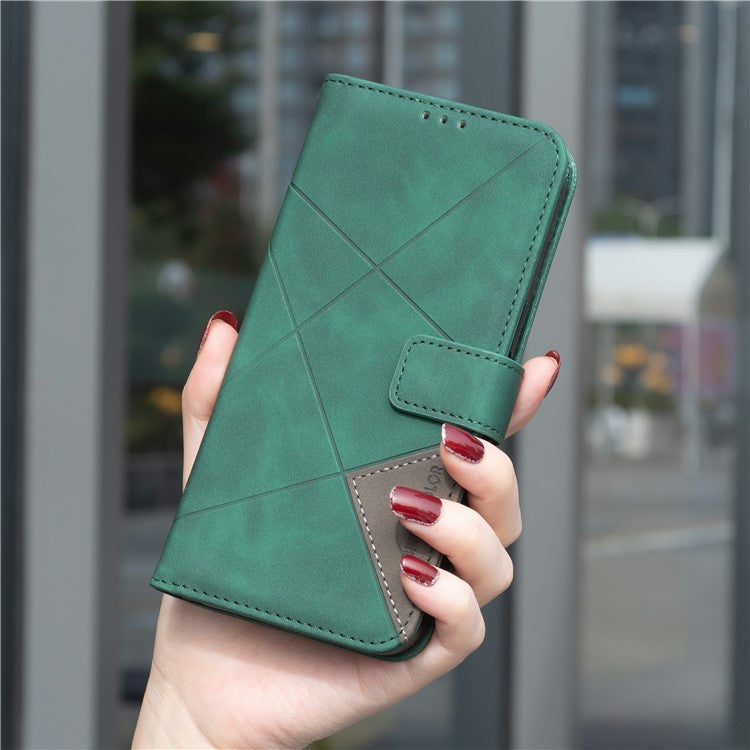BINFEN COLOR For Motorola Edge 60 Fusion 5G Phone Case Wallet Stand Geometry Imprinted Leather Cover - Green
