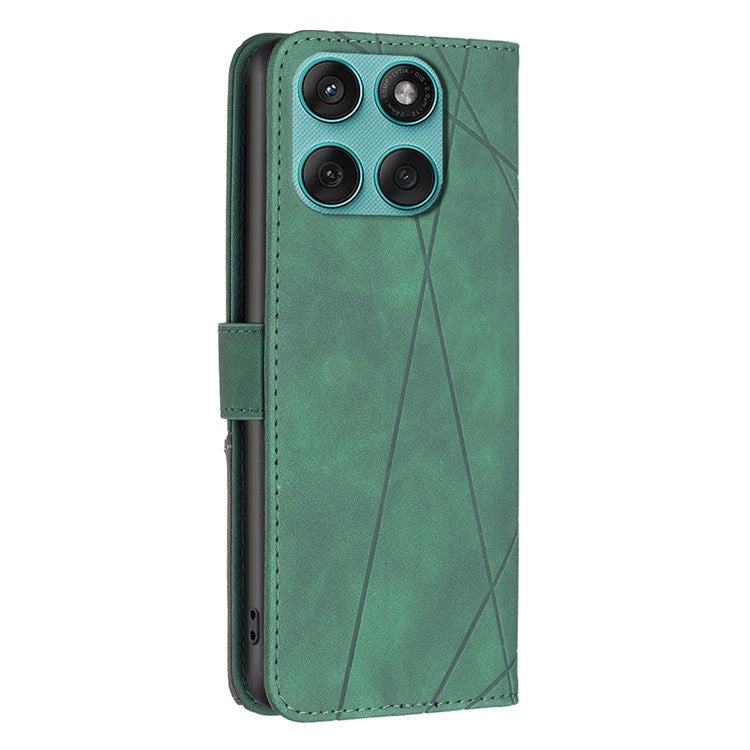 BINFEN COLOR For Motorola Edge 60 Fusion 5G Phone Case Wallet Stand Geometry Imprinted Leather Cover - Green