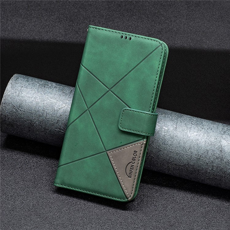 BINFEN COLOR For Motorola Edge 60 Fusion 5G Phone Case Wallet Stand Geometry Imprinted Leather Cover - Green