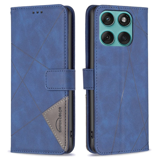 BINFEN COLOR For Motorola Edge 60 Fusion 5G Phone Case Wallet Stand Geometry Imprinted Leather Cover - Blue