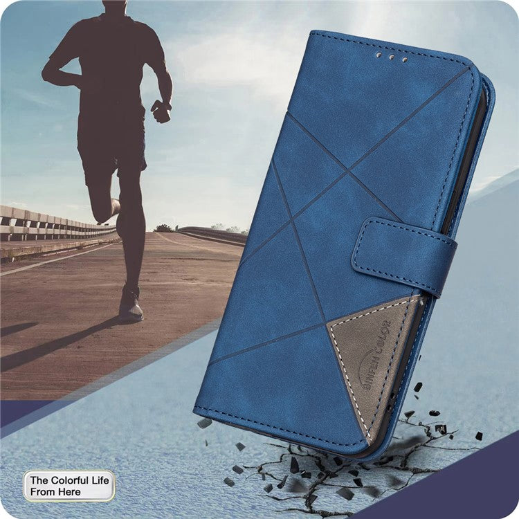BINFEN COLOR For Motorola Edge 60 Fusion 5G Phone Case Wallet Stand Geometry Imprinted Leather Cover - Blue