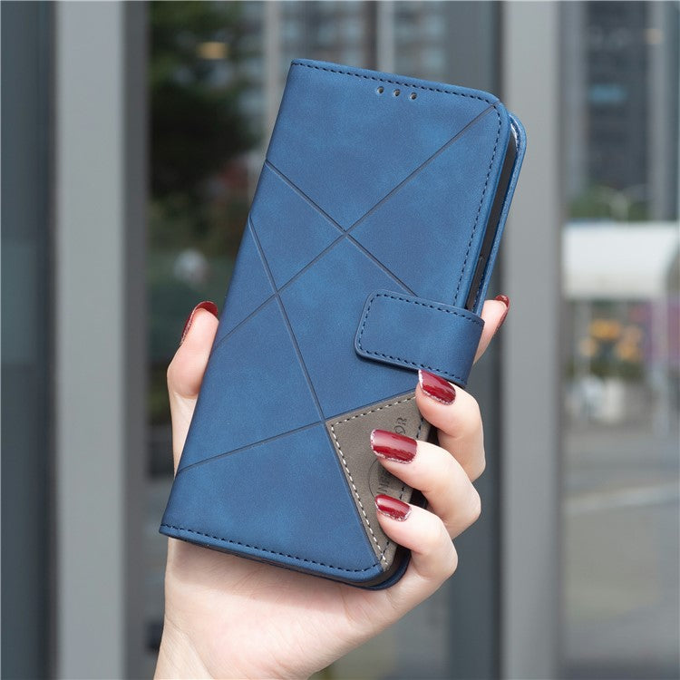 BINFEN COLOR For Motorola Edge 60 Fusion 5G Phone Case Wallet Stand Geometry Imprinted Leather Cover - Blue