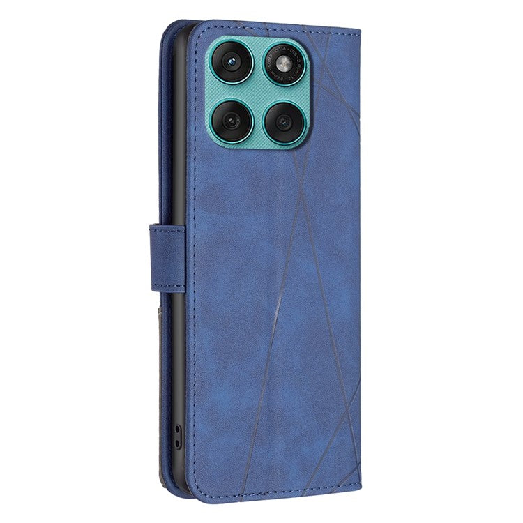BINFEN COLOR For Motorola Edge 60 Fusion 5G Phone Case Wallet Stand Geometry Imprinted Leather Cover - Blue