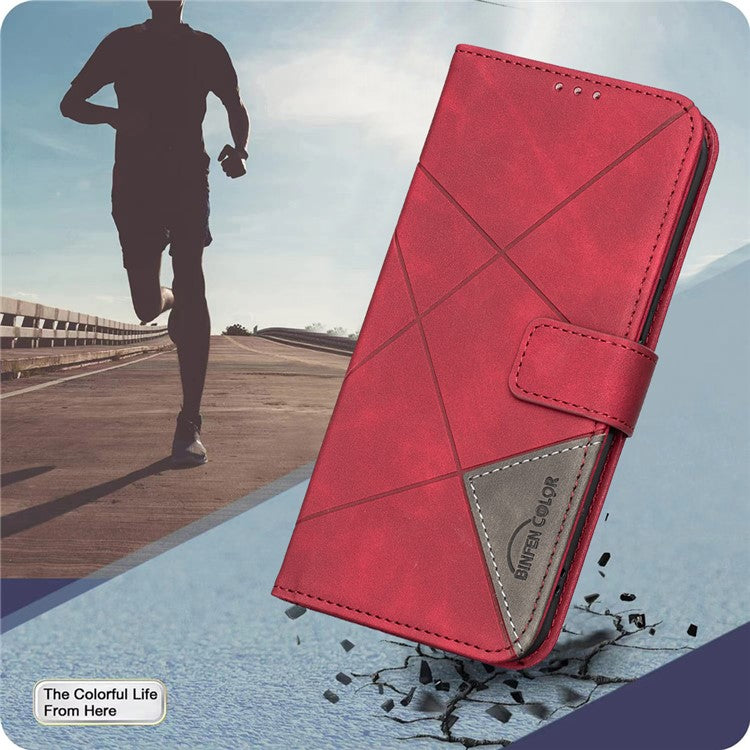 BINFEN COLOR For Motorola Edge 60 Fusion 5G Phone Case Wallet Stand Geometry Imprinted Leather Cover - Red
