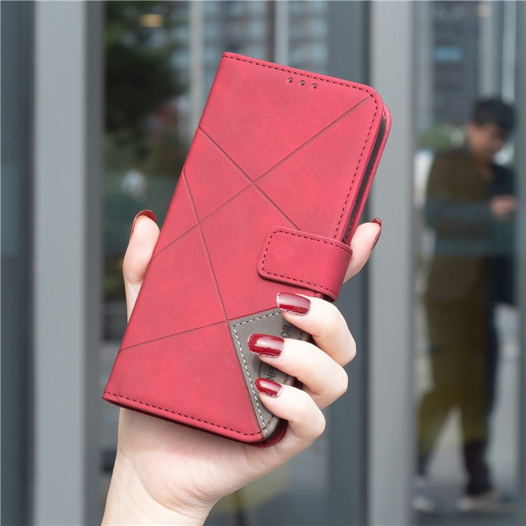 BINFEN COLOR For Motorola Edge 60 Fusion 5G Phone Case Wallet Stand Geometry Imprinted Leather Cover - Red