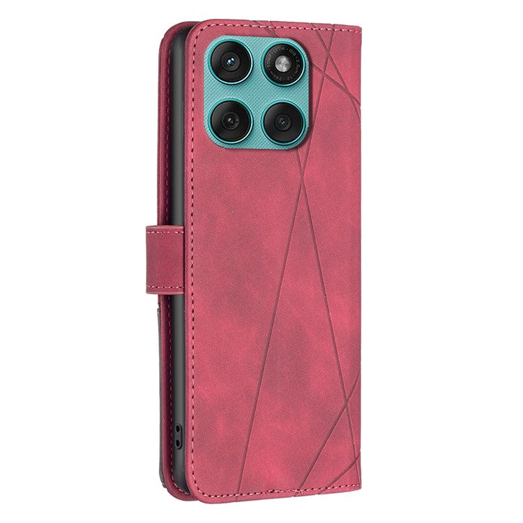 BINFEN COLOR For Motorola Edge 60 Fusion 5G Phone Case Wallet Stand Geometry Imprinted Leather Cover - Red