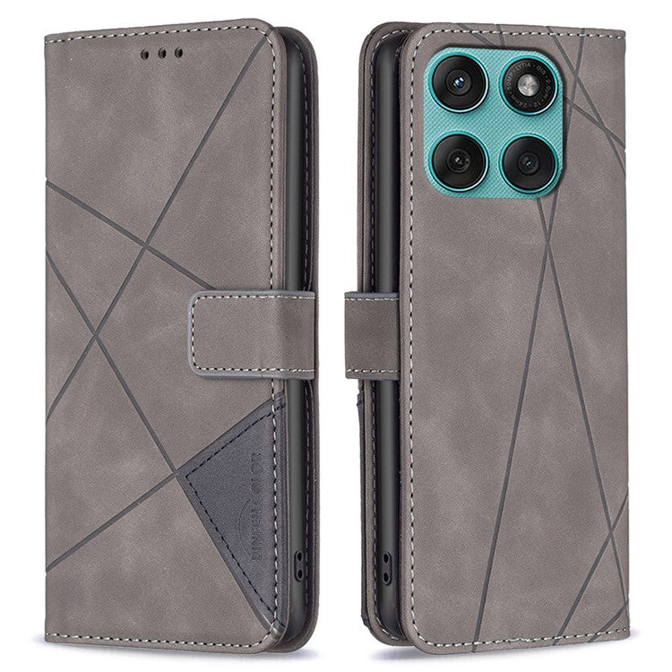 BINFEN COLOR For Motorola Edge 60 Fusion 5G Phone Case Wallet Stand Geometry Imprinted Leather Cover - Grey