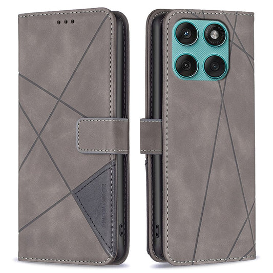 BINFEN COLOR For Motorola Edge 60 Fusion 5G Phone Case Wallet Stand Geometry Imprinted Leather Cover - Grey