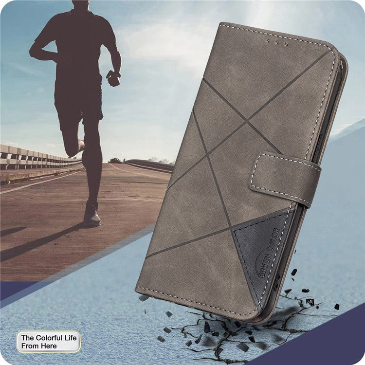 BINFEN COLOR For Motorola Edge 60 Fusion 5G Phone Case Wallet Stand Geometry Imprinted Leather Cover - Grey