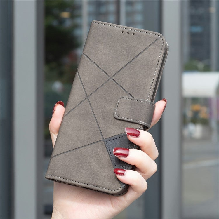 BINFEN COLOR For Motorola Edge 60 Fusion 5G Phone Case Wallet Stand Geometry Imprinted Leather Cover - Grey