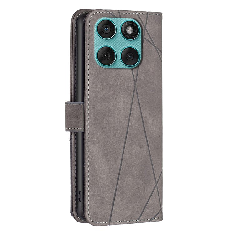 BINFEN COLOR For Motorola Edge 60 Fusion 5G Phone Case Wallet Stand Geometry Imprinted Leather Cover - Grey