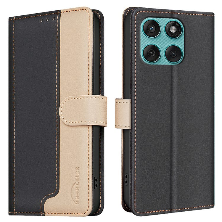 BINFEN COLOR BF33 For Motorola Edge 60 Fusion 5G Leather Case Splicing Color RFID Blocking Wallet Stand Phone Cover - Black