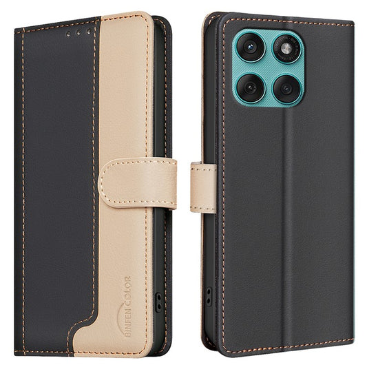 BINFEN COLOR BF33 For Motorola Edge 60 Fusion 5G Leather Case Splicing Color RFID Blocking Wallet Stand Phone Cover - Black