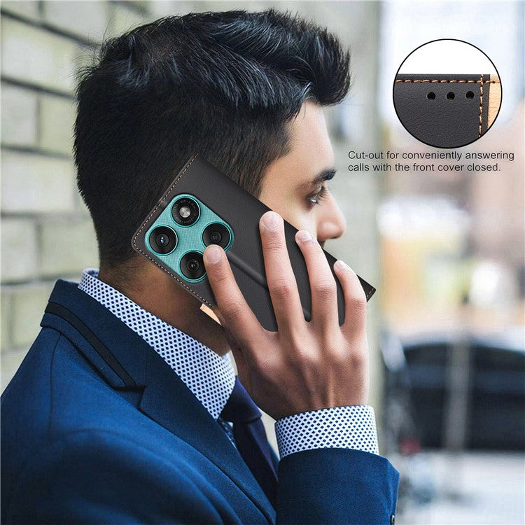 BINFEN COLOR BF33 For Motorola Edge 60 Fusion 5G Leather Case Splicing Color RFID Blocking Wallet Stand Phone Cover - Black