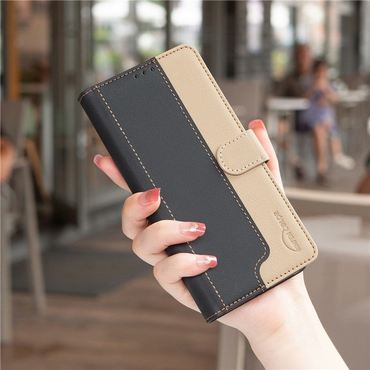 BINFEN COLOR BF33 For Motorola Edge 60 Fusion 5G Leather Case Splicing Color RFID Blocking Wallet Stand Phone Cover - Black